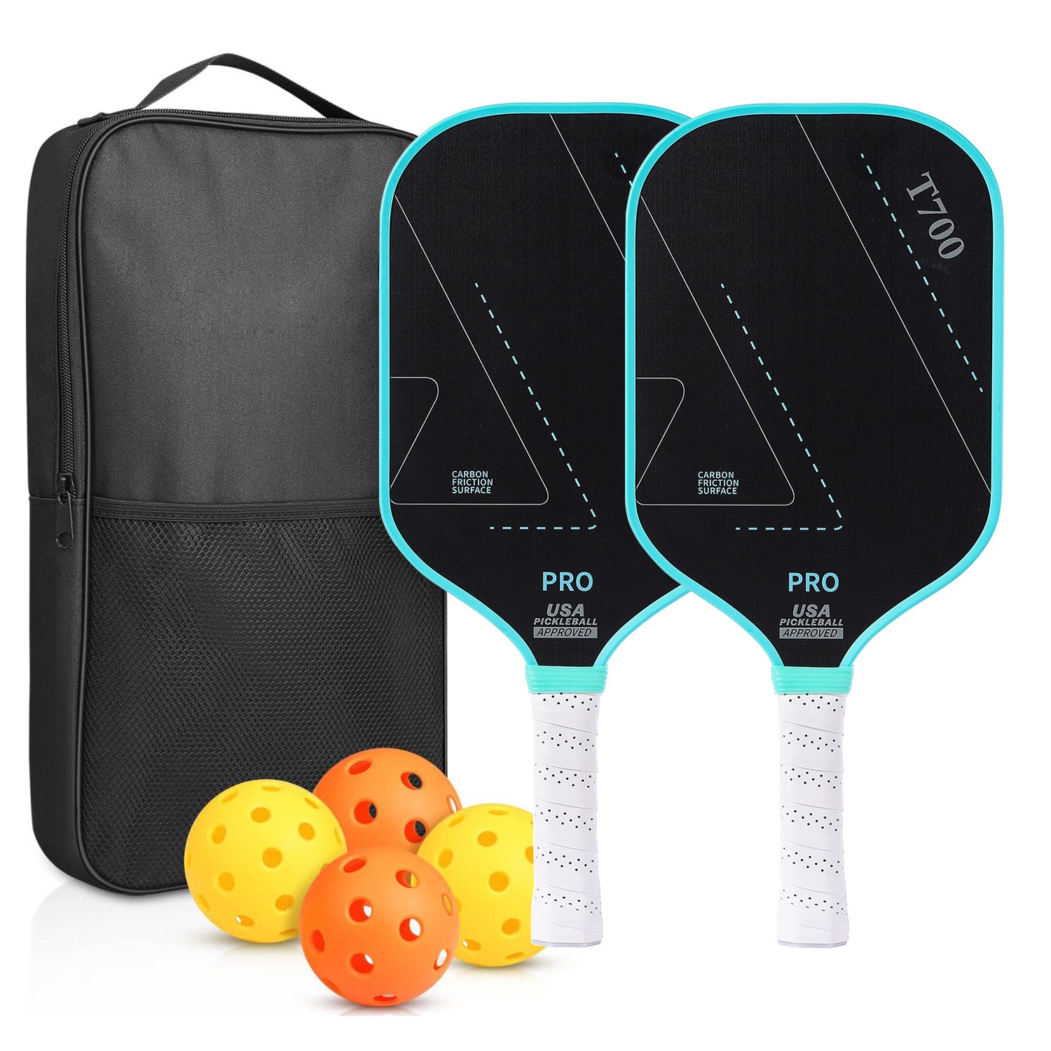 T700 Full Carbon Fiber Pickleball Paddle Set USA Pickleball Approved Textured Grit Surface 16mm Honeycomb Core 2 Paddles + 4 Balls + Carry Bag – view 7