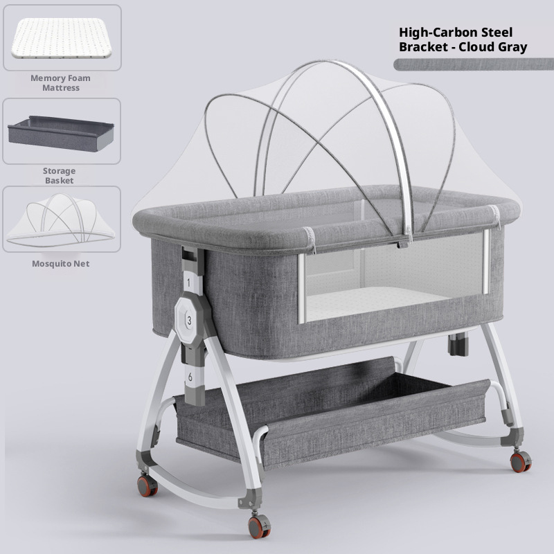 Portable Foldable Baby Bedside Bassinet Height Adjustable Co-Sleeper Crib Attachable to Bed Baby Cradle Anti-Spit-Up – view 2