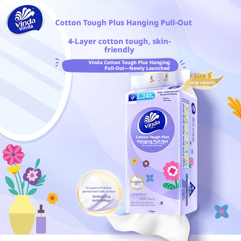 Vinda Cotton Tough Plus Hanging Facial Tissues 4-Ply S-Size 175x133mm Wood Pulp – view 6