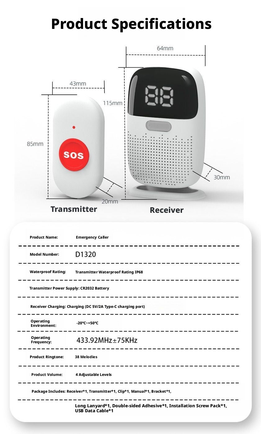 Wireless One-Touch Call Bell for Elderly & Postpartum Moms, Long-Range Bedside Emergency Caller for Bedridden or Living-Alone Seniors, Confinement Nursing Alert Pager to Call Maternity Nurse or Caregiver – view 20
