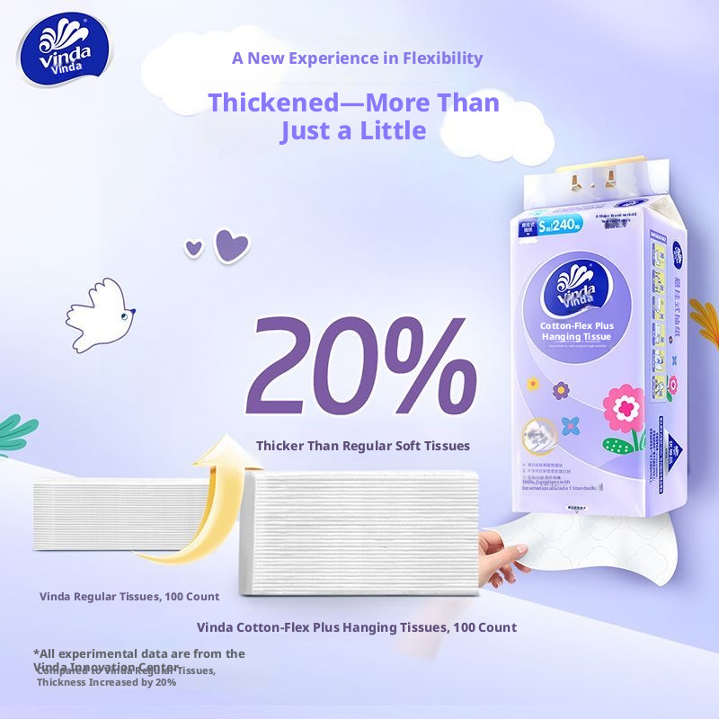 Vinda Cotton Tough Plus Hanging Facial Tissues 4-Ply S-Size 175x133mm Wood Pulp – view 8