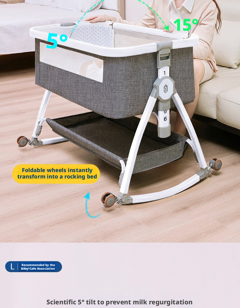 Portable Foldable Baby Bedside Bassinet Height Adjustable Co-Sleeper Crib Attachable to Bed Baby Cradle Anti-Spit-Up – view 16