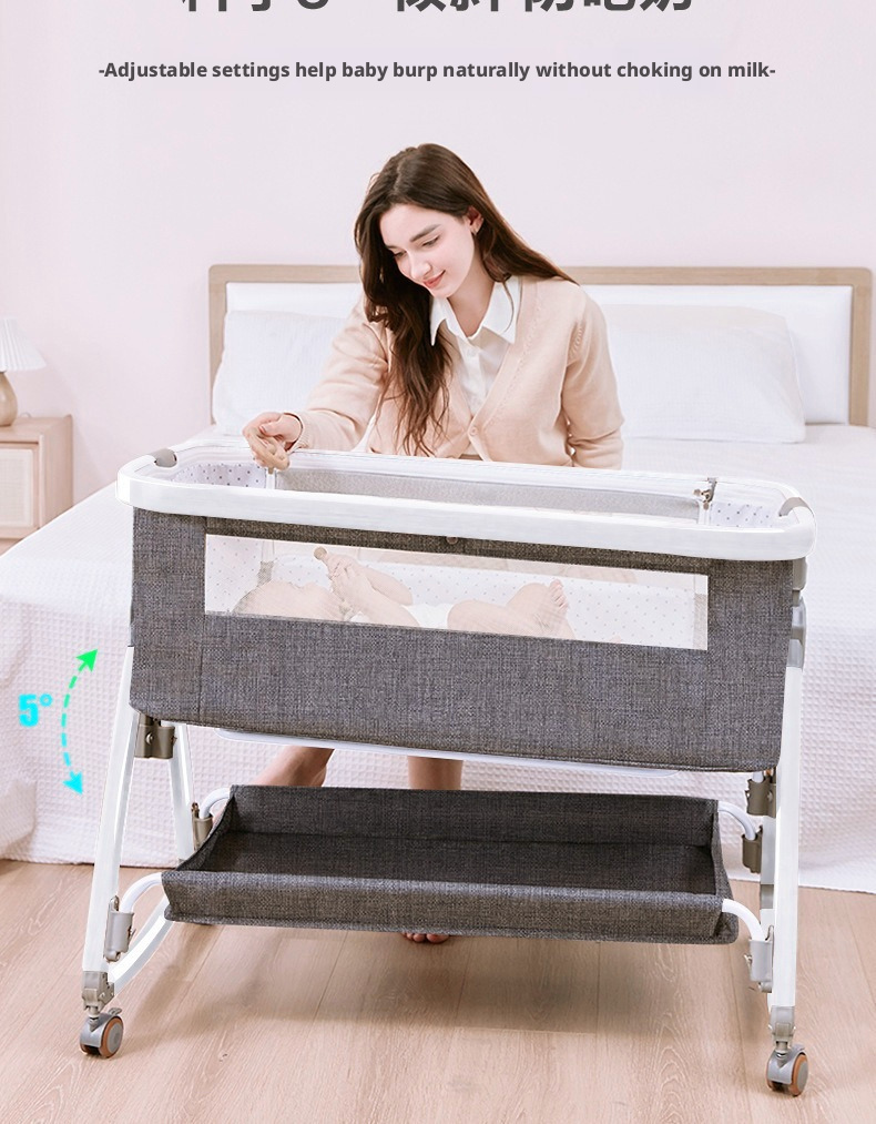 Portable Foldable Baby Bedside Bassinet Height Adjustable Co-Sleeper Crib Attachable to Bed Baby Cradle Anti-Spit-Up – view 17