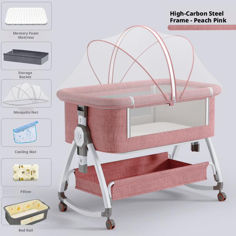 Portable Foldable Baby Bedside Bassinet Height Adjustable Co-Sleeper Crib Attachable to Bed Baby Cradle Anti-Spit-Up – view 10