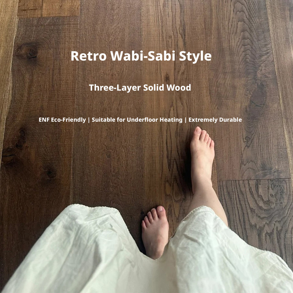Three-Layer Engineered Solid Wood Flooring ENF Wabi-Sabi Style Knotted Wood Floor Board Underfloor Heating Compatible Vintage Black Walnut – view 9