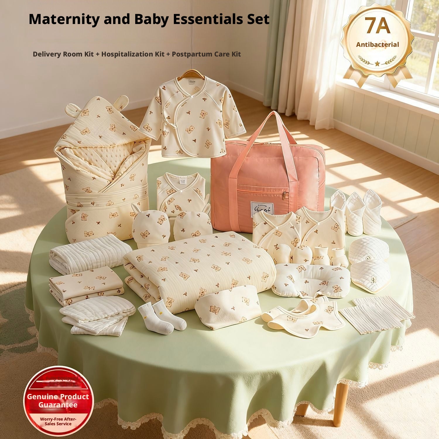 Newborn Baby & Maternity Essentials Gift Set 7A Antibacterial Pure Cotton Hospital Bag Kit Bear Print