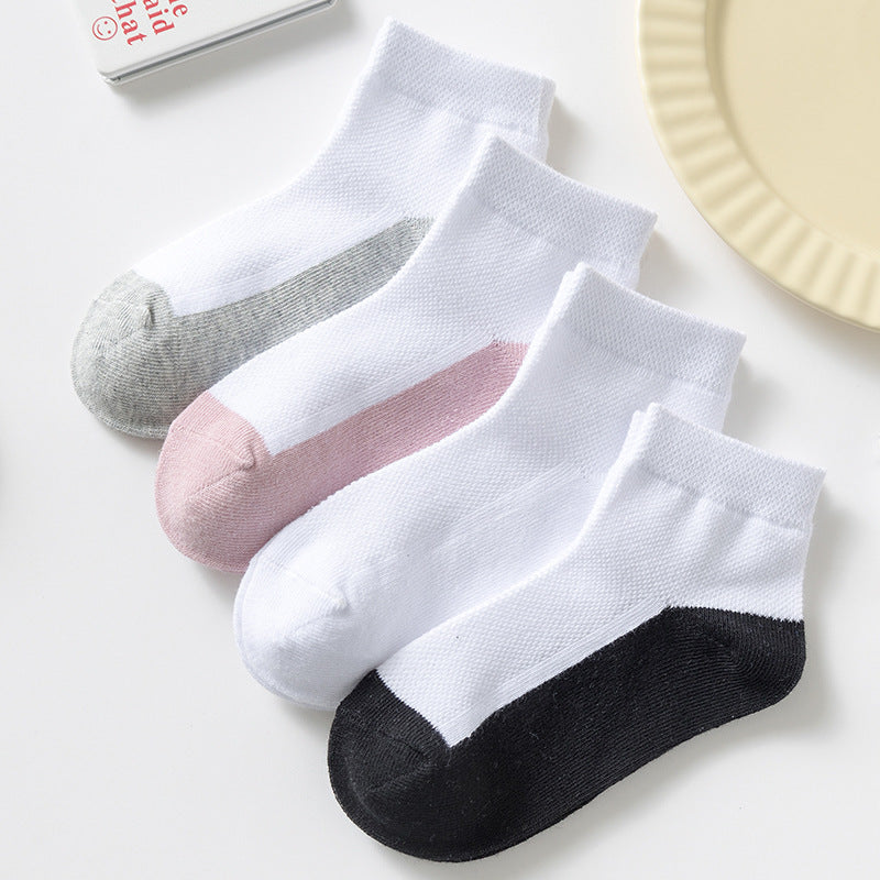 Kids Cotton Ankle Socks 4-Pair Pack Boys Girls Thin Breathable School Socks