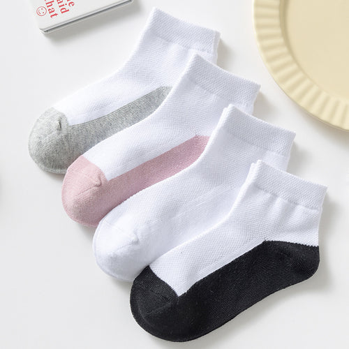 Kids Cotton Ankle Socks 4-Pair Pack Boys Girls Thin Breathable School Socks