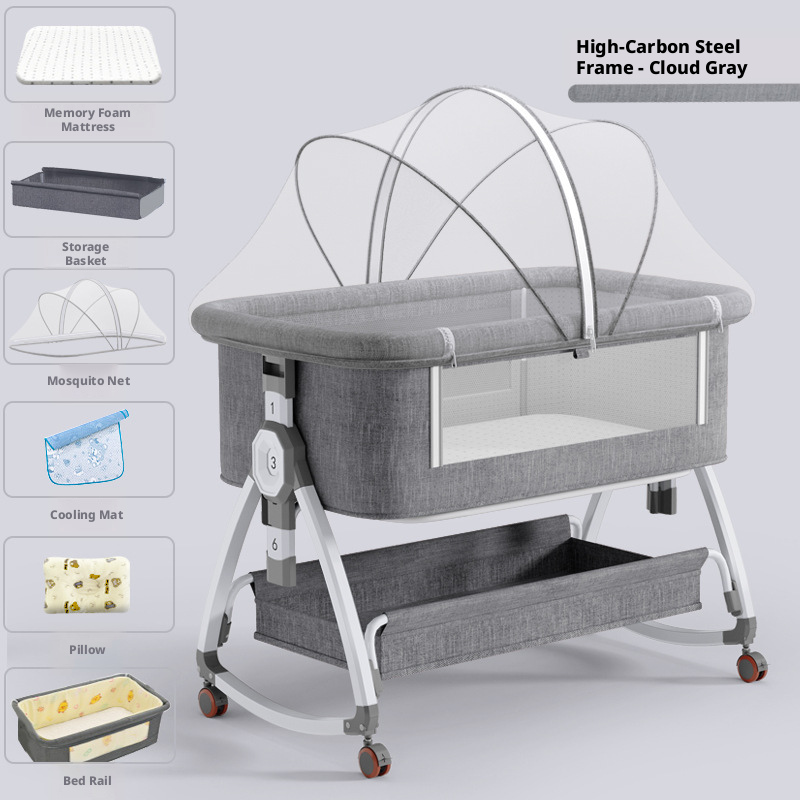 Portable Foldable Baby Bedside Bassinet Height Adjustable Co-Sleeper Crib Attachable to Bed Baby Cradle Anti-Spit-Up – view 11