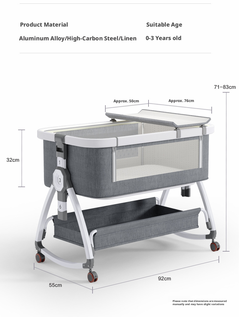 Portable Foldable Baby Bedside Bassinet Height Adjustable Co-Sleeper Crib Attachable to Bed Baby Cradle Anti-Spit-Up – view 25