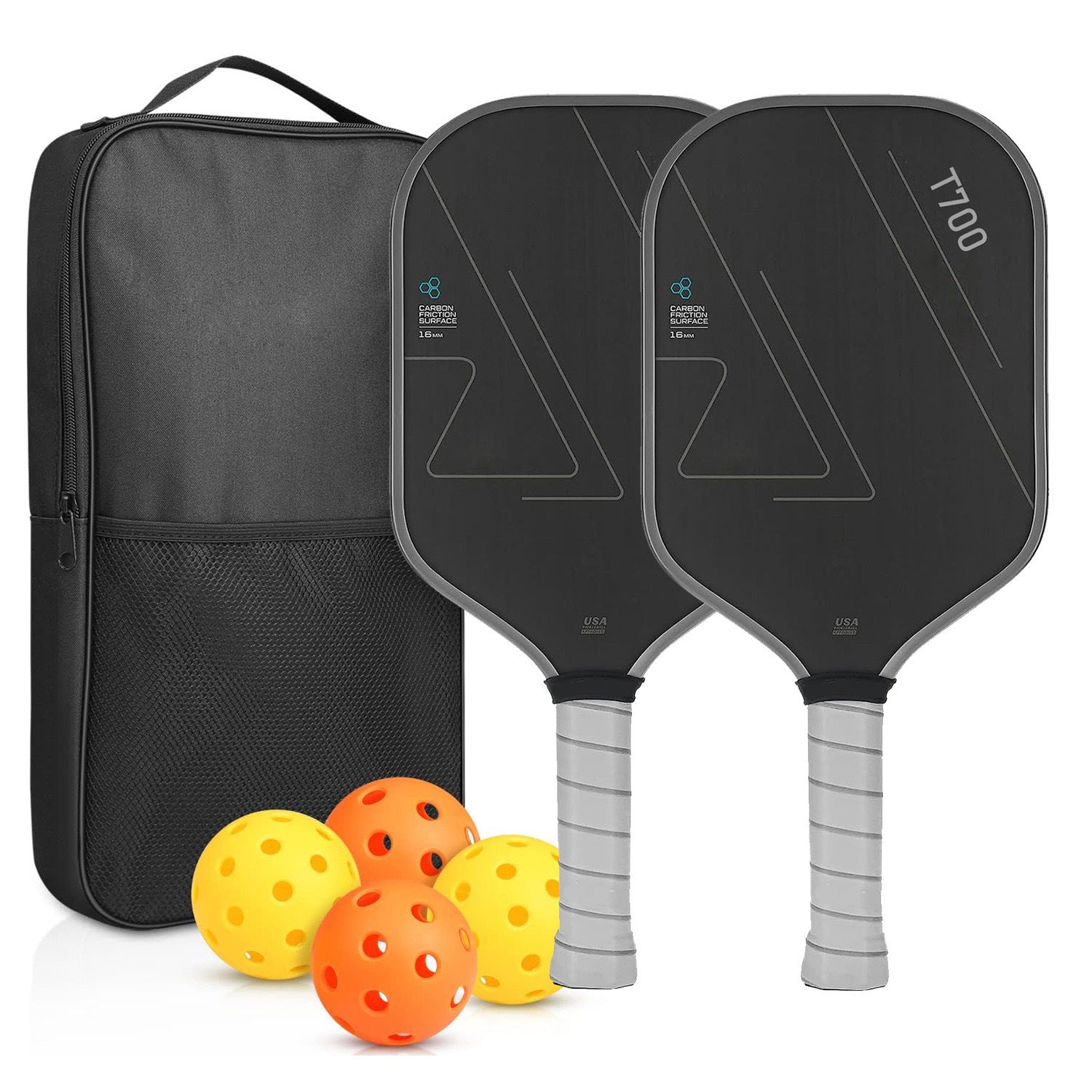 T700 Full Carbon Fiber Pickleball Paddle Set Elongated Grip Textured Grit Surface 16mm USA Pickleball Approved - 2 Paddles + 4 Balls + Carry Bag – view 17