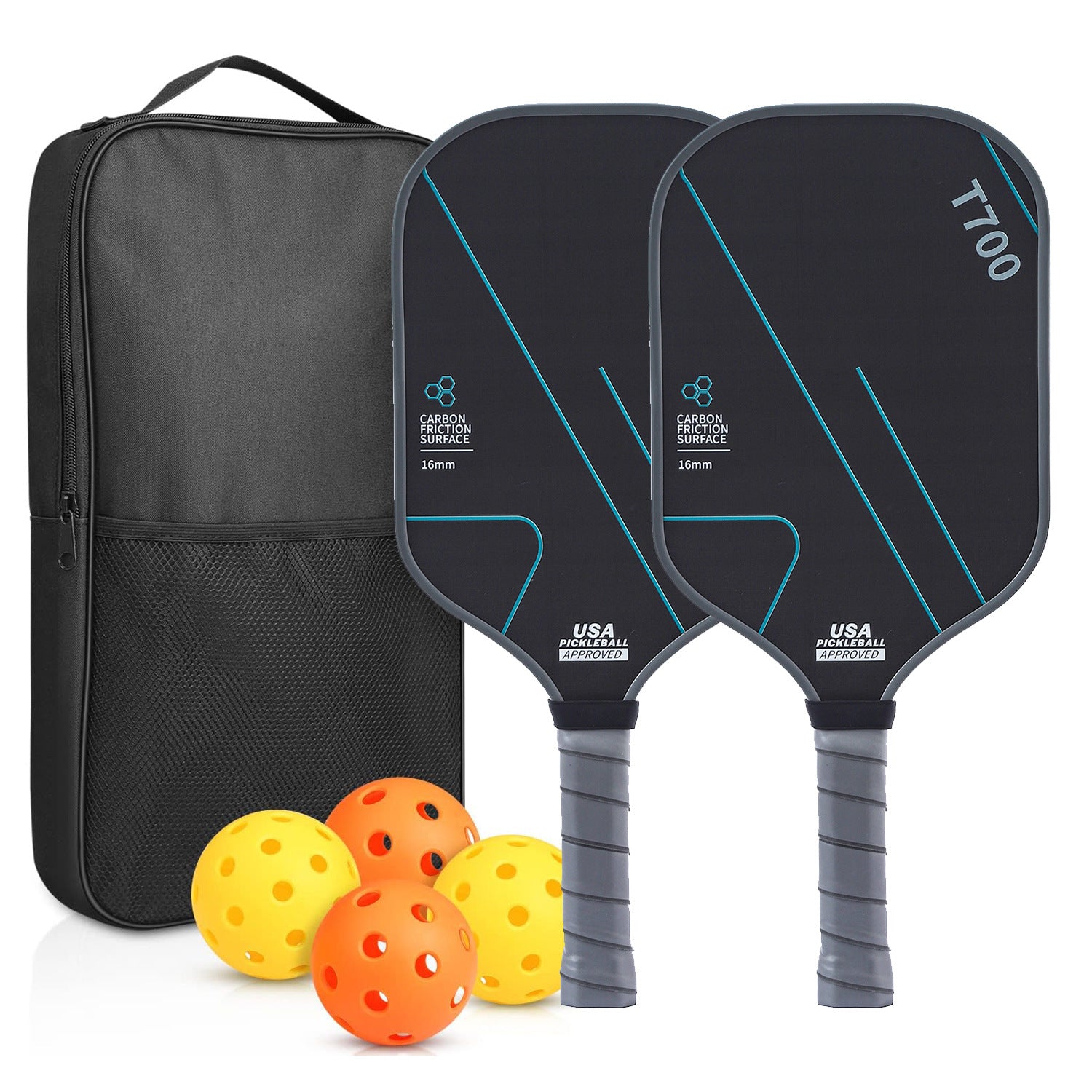 T700 Full Carbon Fiber Pickleball Paddle Set USA Pickleball Approved Textured Grit Surface 16mm Honeycomb Core 2 Paddles + 4 Balls + Carry Bag – view 12