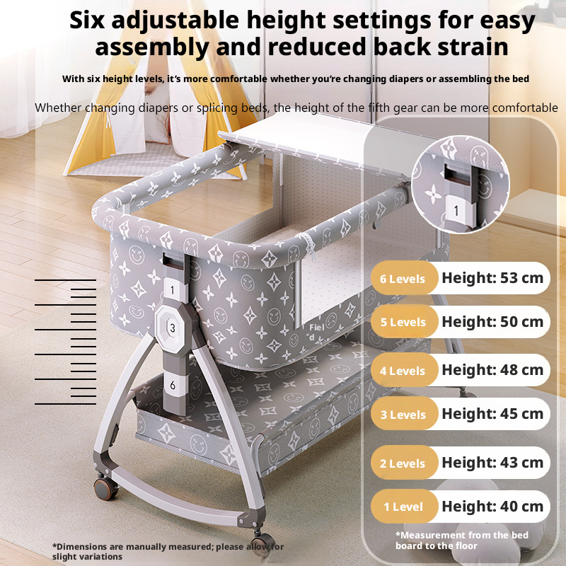 Portable Foldable Baby Bedside Bassinet Height Adjustable Co-Sleeper Crib Attachable to Bed Baby Cradle Anti-Spit-Up – view 6