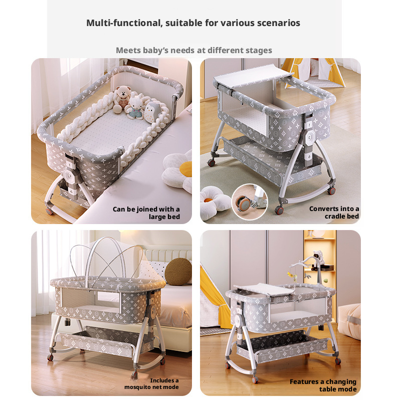 Portable Foldable Baby Bedside Bassinet Height Adjustable Co-Sleeper Crib Attachable to Bed Baby Cradle Anti-Spit-Up – view 7