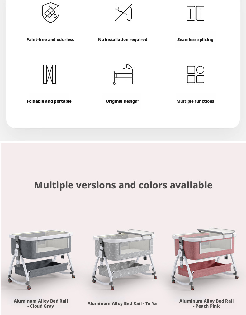 Portable Foldable Baby Bedside Bassinet Height Adjustable Co-Sleeper Crib Attachable to Bed Baby Cradle Anti-Spit-Up – view 14