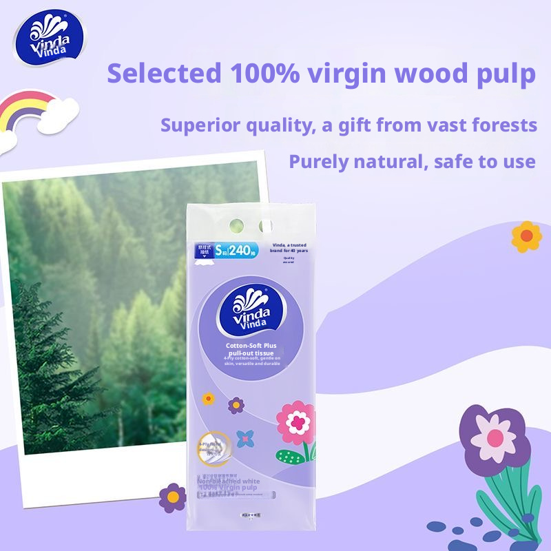 Vinda Cotton Tough Plus Hanging Facial Tissues 4-Ply S-Size 175x133mm Wood Pulp – view 3