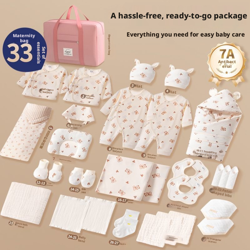 Newborn Baby & Maternity Essentials Gift Set 7A Antibacterial Pure Cotton Hospital Bag Kit Bear Print – view 9